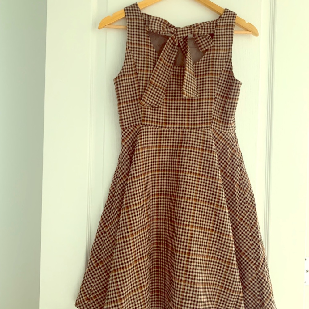 Big Bow Back Brown Checks Dress